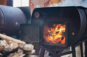 fire box of barrel-type maple sap evaporator