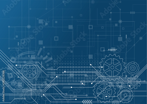 Abstract Technology Background. Blue glowing connections in space with partic...