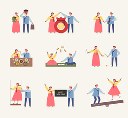 Wall Mural - traditional plays and foods that are on korean holiday concept illustration. flat design vector grap