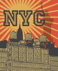 Wall Mural - Manhattan, New York city, silhouette illustration