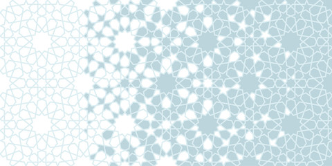 Wall Mural - Arabesque seamless vector border. Geometric halftone texture with color tile disintegration or breaking