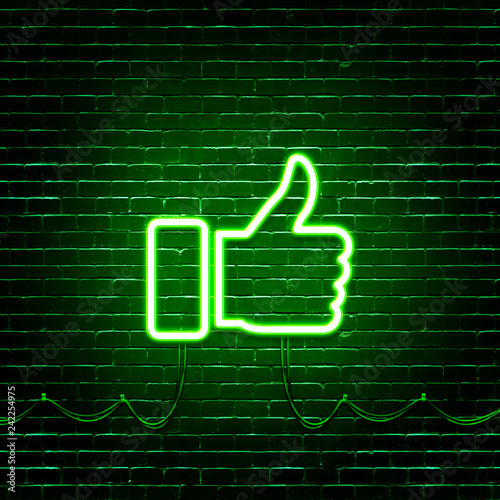 Neon Glowing Like Thumb Button For Social Media On Brick Wall Neon Facebook Like Icon Illustration Stock Illustration Adobe Stock
