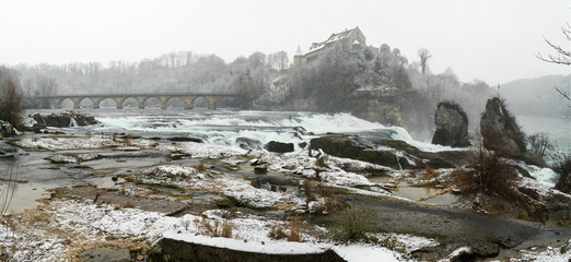 Sticker - deep winter landscape at Rhine Falls in Schaffhausen in Switzerland