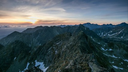 Sticker - Mountain sunset panorama landscape in Tatras, Rysy, Slovakia - Time lapse