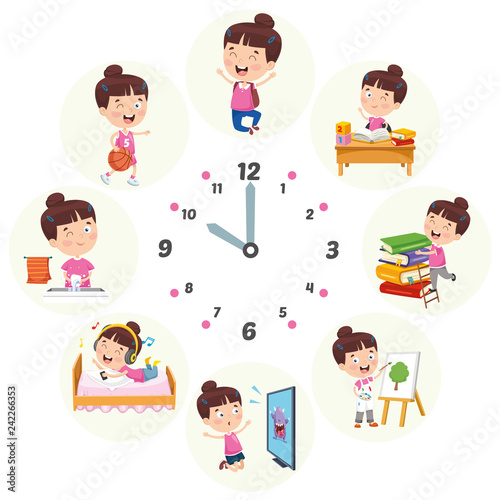 Fotomural Vector Illustration Of Kids Daily Routine Activities