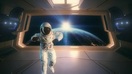 Wall Mural - astronaut dancing at space station