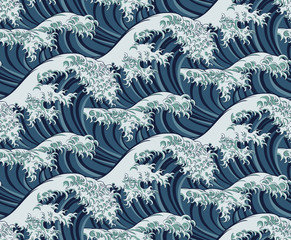 a japanese great wave pattern print seamless background illustration