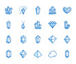 Crystals flat line icons set. Mineral rock, diamond shape, salt, abstract gemstone, magic crystal vector illustrations. Thin signs for geology or jewelry store. Pixel perfect 64x64. Editable Strokes