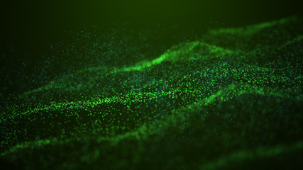Poster - Wave Glow. Wave of particles. Wave 3d. 3d rendering. Futuristic dots background with a dynamic wave. Abstract Big Data Visualization.