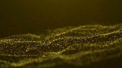 Poster - Wave Glow. Wave of particles. Wave 3d. 3d rendering. Futuristic dots background with a dynamic wave. Abstract Big Data Visualization.