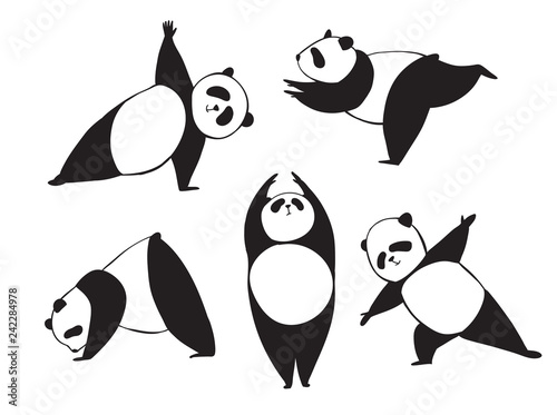 Panda In Different Joga Pose Black And White Vector Illustration Simple Bear Who Does Exercises Stock Vector Adobe Stock