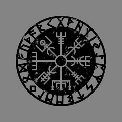 Poster - Vegvisir, Viking Compass Rune, Grunge Style