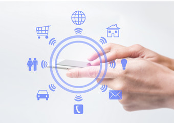 asian female hand holding mobile phone concept illustration