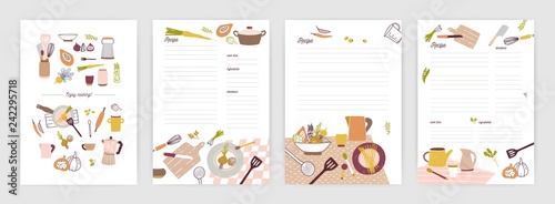 Cuadros en Lienzo Collection of recipe card or sheet templates for making notes about meal preparation and cooking ingredients