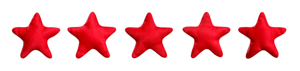 Wall Mural - Five red plush stars, isolated on white background