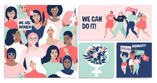 International Womens Day. We Can Do It Vector Templates For Card, Poster, Flyer And Other Users.