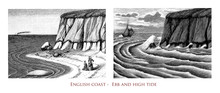 Vintage Engraving Of English Channel Coast With The Tidal Sea Waters Variations From Ebb To High Tide