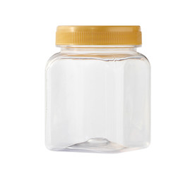 Wall Mural - square plastic jar (with clipping path) isolated on white background