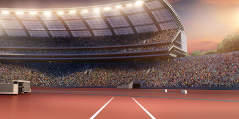 Wall Mural - Running track. 3D illustration. Professional athletics stadium