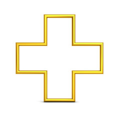 Poster - Gold plus sign symbol isolated on white background with shadow and reflection 3D rendering