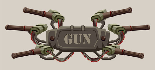 Wall Mural - Mechanical military banner with space for text decorated with mashine guns and machine-gun belts.