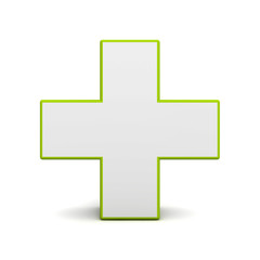 Poster - White with green edge plus sign isolated on white background with shadow  3D rendering
