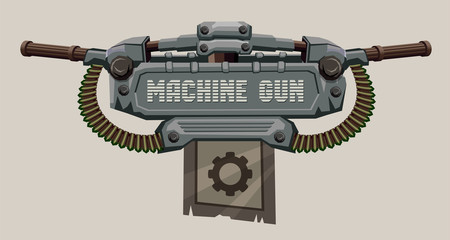 Wall Mural - Mechanical military banner with space for text decorated with mashine guns and machine-gun belts.