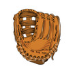 Hand drawn sketch of baseball glove in color isolated on white background. Detailed vintage style drawing, for posters, decoration and print. Vector illustration