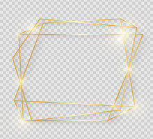 Gold Shiny Glowing Vintage Frame With Shadows Isolated On Transparent Background. Decorative Golden Luxury Line Border For Invitation, Card, Sale, Photo Etc. Vector Illustration