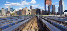 Panoramic View Of Hudson Yards Train Station With The Midtown Manhattan Skyline In The Background Taken From The High Line Park In New York City
