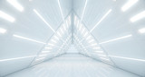 Fototapeta Perspektywa 3d - Abstract Triangle Spaceship corridor. Futuristic tunnel with light. Future interior background, business, sci-fi science concept. 3d rendering