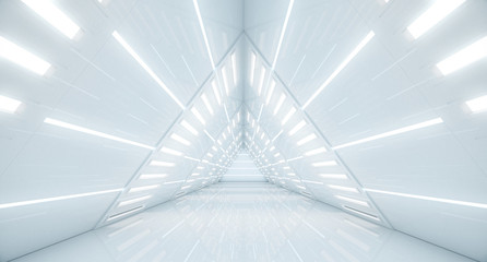 abstract triangle spaceship corridor. futuristic tunnel with light. future interior background, busi