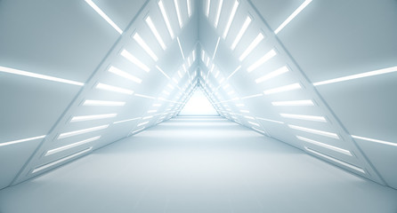 abstract triangle spaceship corridor. futuristic tunnel with light. future interior background, busi