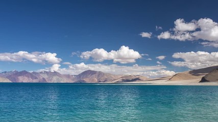 Wall Mural - Cloudscape time lapse over the beautiful Pangong Tso lake in Ladakh, India