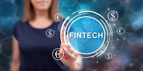 Poster - Woman touching a fintech concept