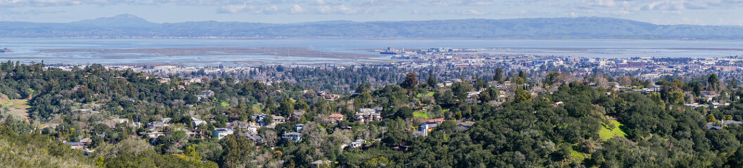 Wall Mural - Panoramic view of Redwood City and San Carlos, Silicon Valley, San Francisco bay, California