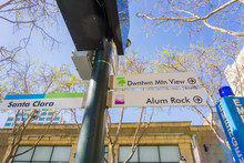 Public Transportation Sign Showing The Travel Direction, Downtown San Jose, Silicon Valley, San Francisco Bay Area, California