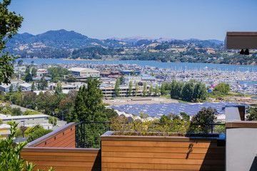 Wall Mural - Aerial view of the bay and marina from the hills of Sausalito, San Francisco bay area, California