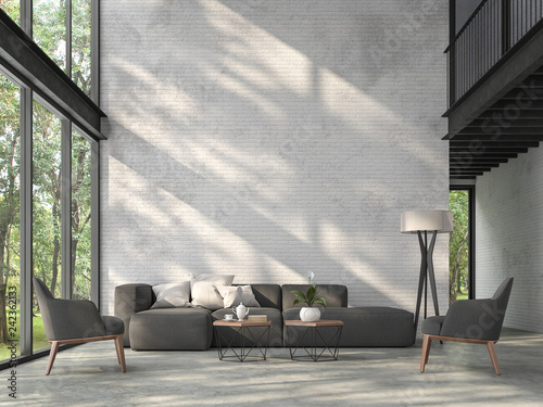 High Ceiling Loft Living Room 3d Render There Are White