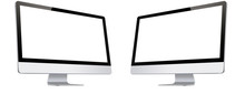 Copy Of Realistic Computer, 3D  Monitor, In Imac Style Isolated. Device Mockup Separate Groups And Layers. Easily Editable Vector.