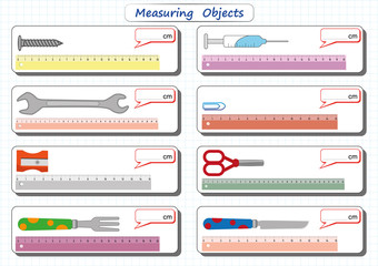 Measuring Length of the Objects with Ruler, worksheet for children, practice sheets, mathematics activities
