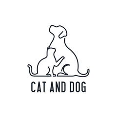 home pets, minimalist monoline lineart outline dog cat icon logo template vector illustration, moder