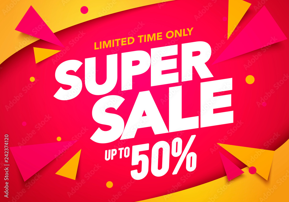 Vector illustration super sale banner template design, Big sales special offer. end of season party background - obrazy, fototapety, plakaty 