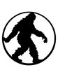 kontur rund sport kreis logo gehender laufender seitlich bigfoot silhouette comic yeti monster cartoon affe groß fabeltier schnee weiß menschenaffe lustig riese berge winter clipart design