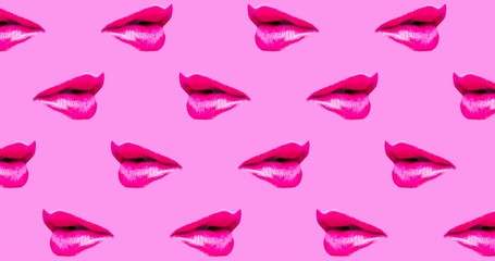 Wall Mural - Motion seamless pattern design. Lips and Kiss concept