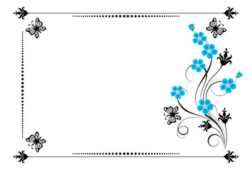 Set vintage ornament with forget me not flowers,  frame and decorative divider for greeting card