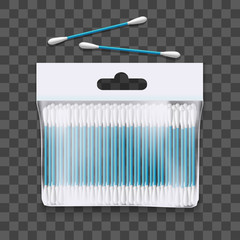 Sticker - Realistic 3d Detailed Cotton Buds Package. Vector