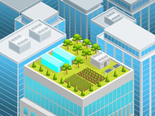 Poster - Garden on The Roof Concept 3d Isometric View. Vector