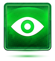 Wall Mural - Eye icon neon light green square button