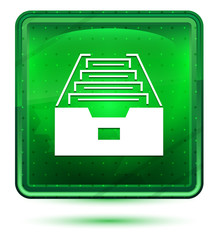 Wall Mural - Folder archive cabinet icon neon light green square button